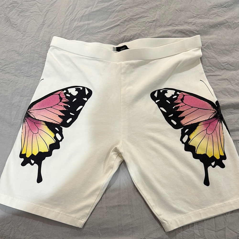 Butterfly Print White Biker Shorts